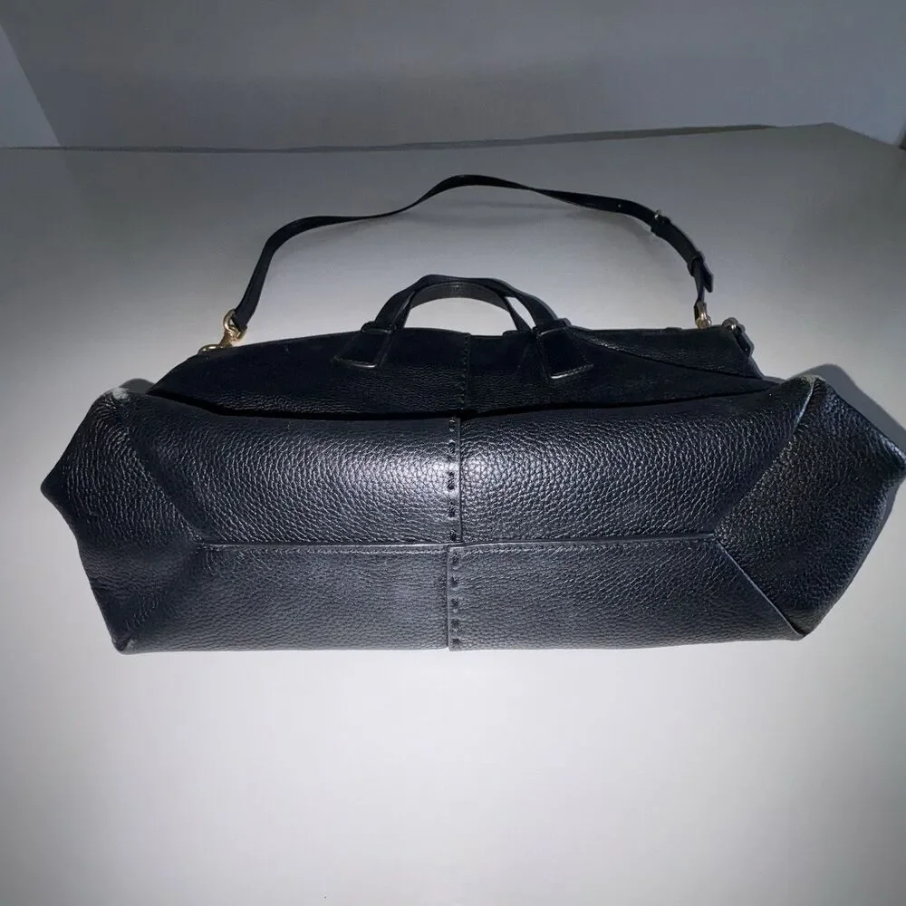 Tory Burch Black Pebbled Leather McGraw Top-Zip Satchel Crossbody Bag